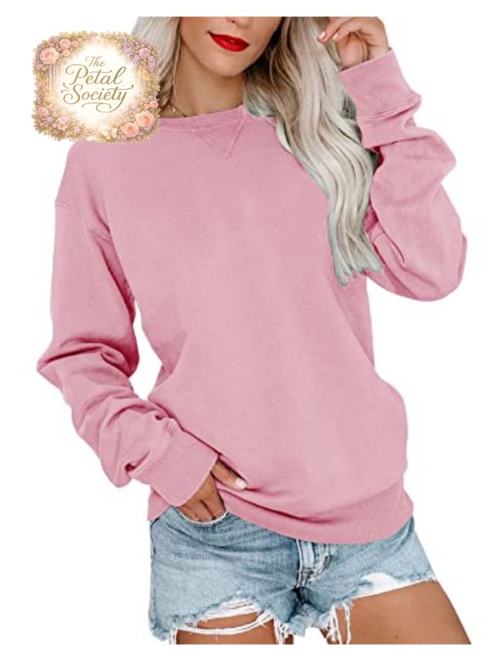 Women's Long Sleeve Crew Neck Pullover Sweatshirt Relaxed Fit Casual Top
